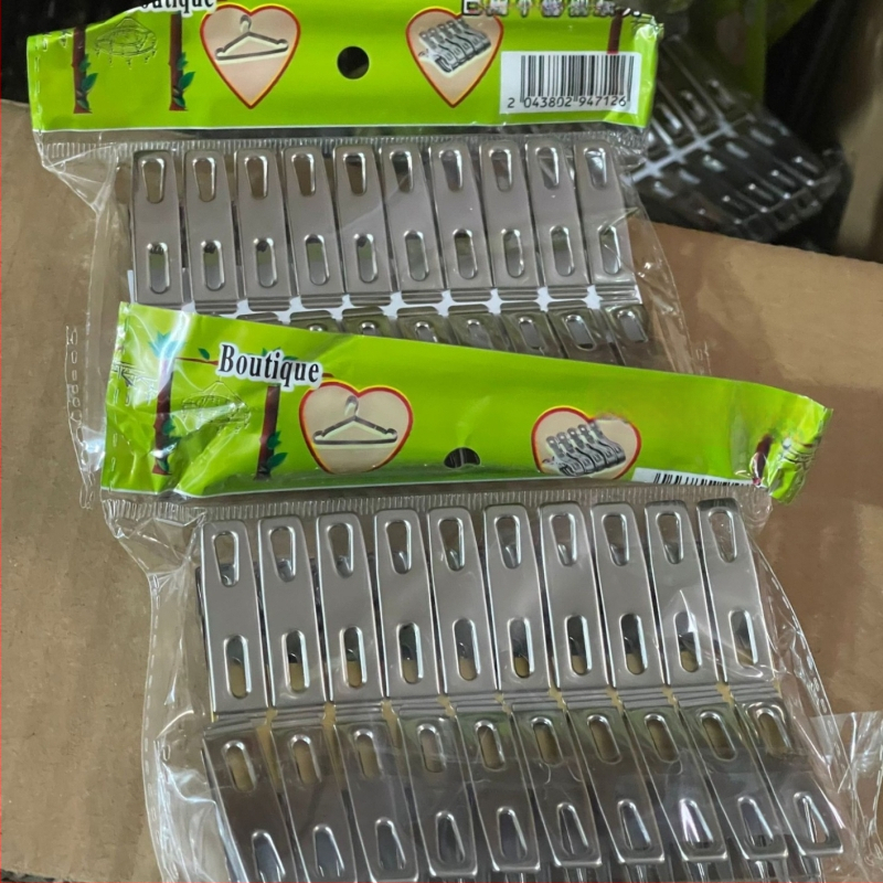 Rozsdamentes acél szárítóklipek, 20 síklip, 500 darabos csomag, tömeg 51 g, modern minimalista dizájn