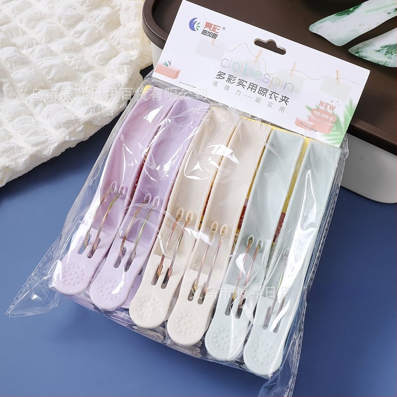 Műanyag szárítóklipek, modell 709-6, 6 darabos csomag, szélálló, quiltokhoz és ruhákhoz