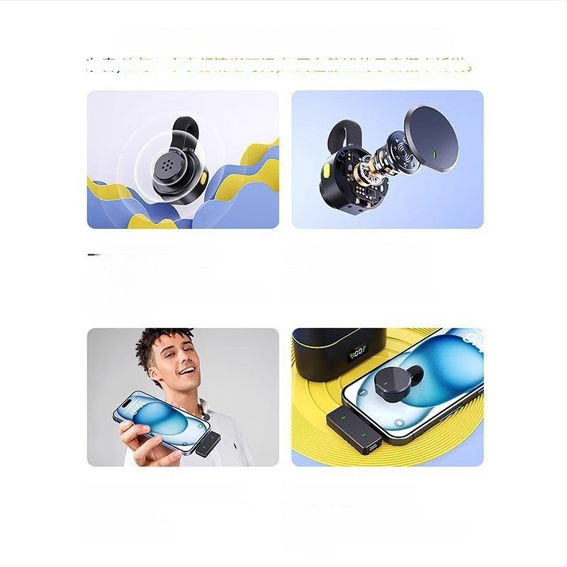 Microfon Lavalier cu clips pentru streaming live, omnidirecțional, interval de frecvențe 40 Hz–20 kHz, baterie încorporată 300–500 mAh, autonomie 3–6 ore