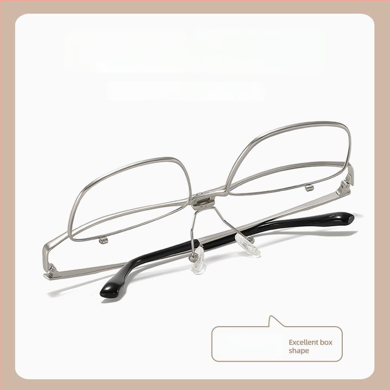 Ochelari de citit Elderly 100 cu anti-lumină albastră, lentile din rășină, 180° flip-up, ramă completă pătrată din metal, toamnă 2024