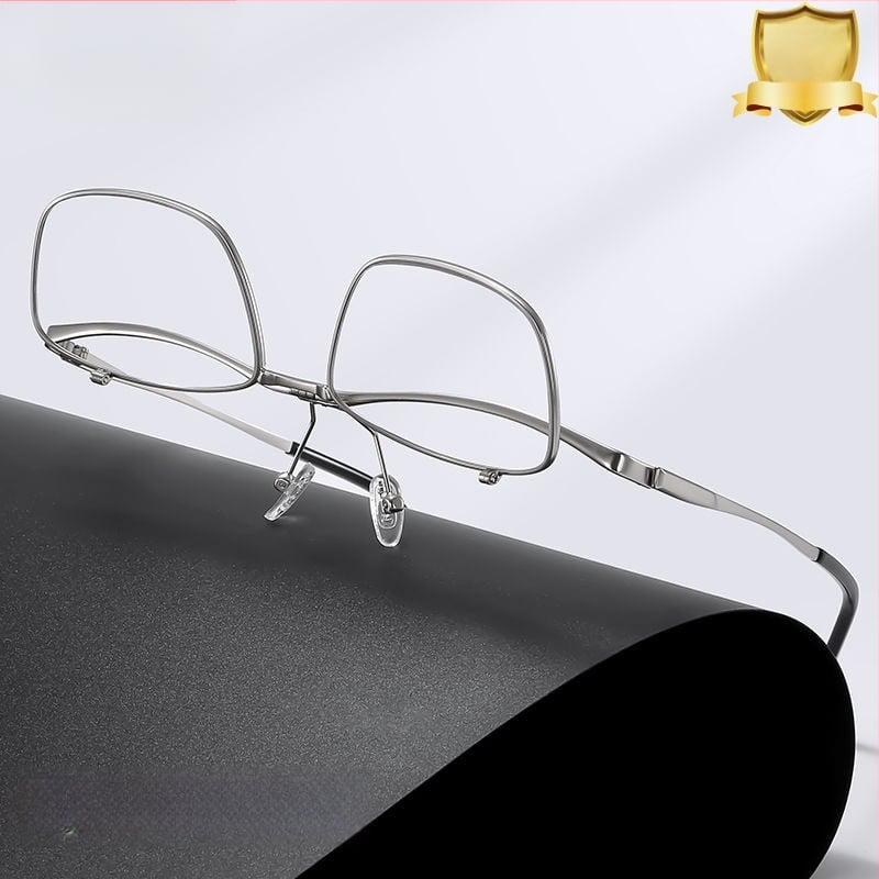 Ochelari de citit Elderly 100 cu anti-lumină albastră, lentile din rășină, 180° flip-up, ramă completă pătrată din metal, toamnă 2024