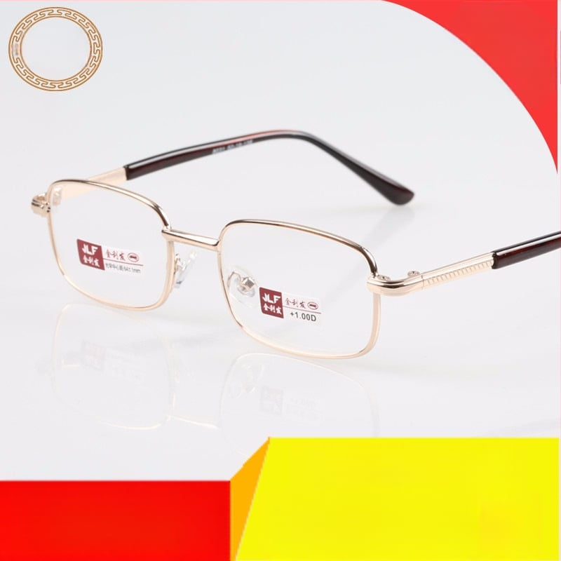 Ochelari presbiopici, lentile din sticlă, ramă din metal, ramă pătrată, specificații 50-18-135, model 8031