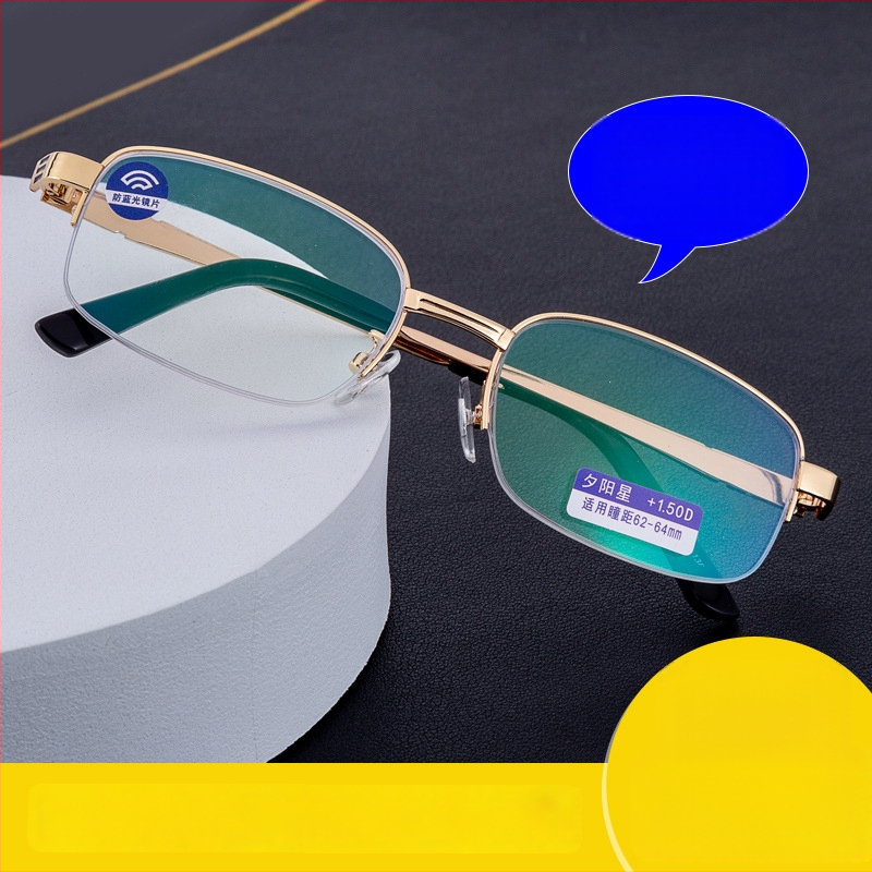 Ochelari presbiopici pentru citit, lentile PC anti-lumină albastră, ramă semi-cadru din metal, pentru bărbați