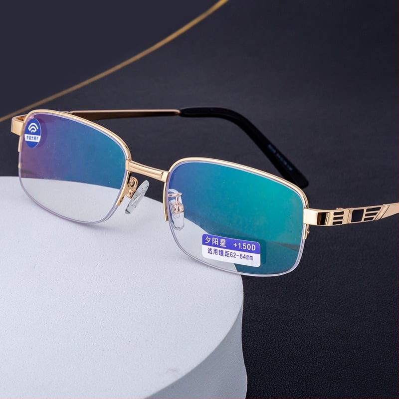 Ochelari presbiopici pentru citit, lentile PC anti-lumină albastră, ramă semi-cadru din metal, pentru bărbați