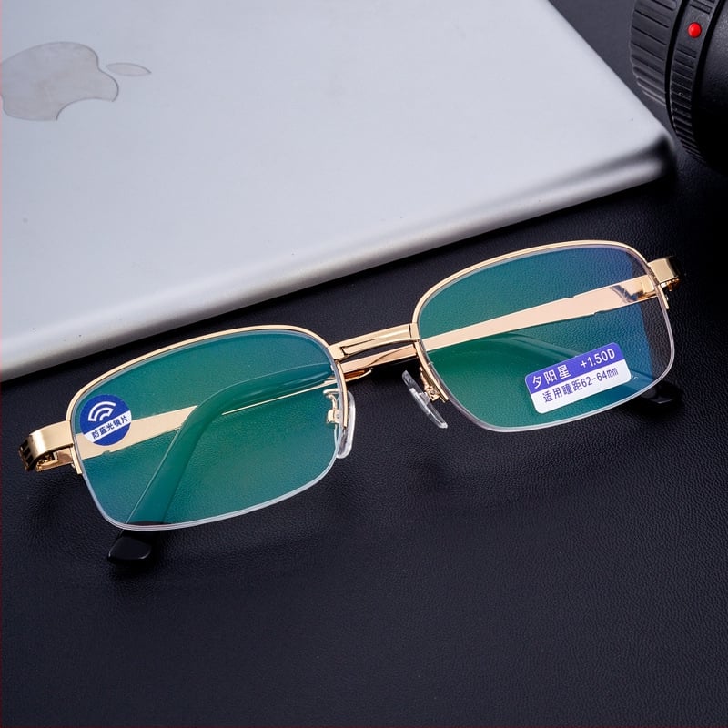 Ochelari presbiopici pentru citit, lentile PC anti-lumină albastră, ramă semi-cadru din metal, pentru bărbați