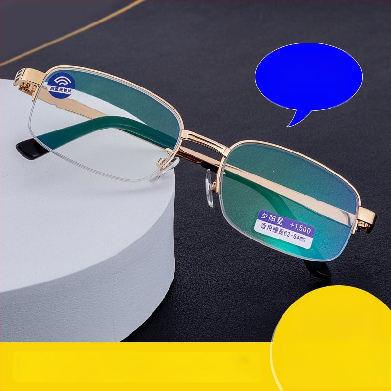 Ochelari presbiopici pentru citit, lentile PC anti-lumină albastră, ramă semi-cadru din metal, pentru bărbați