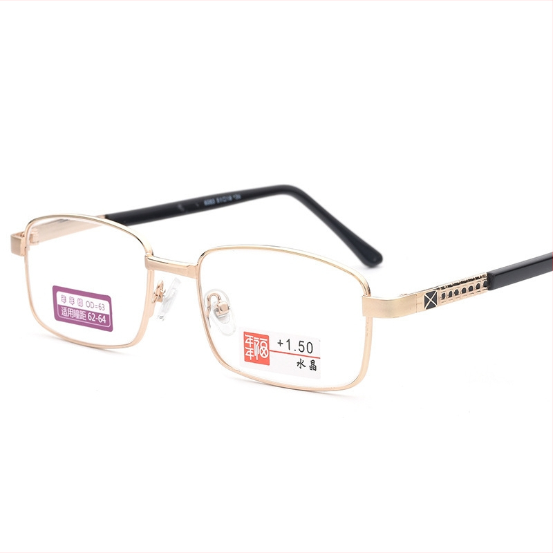 Ochelari de citit cu ramă din oțel inoxidabil, ramă completă, lentile asferice, model 6083 cristal, pentru adulți