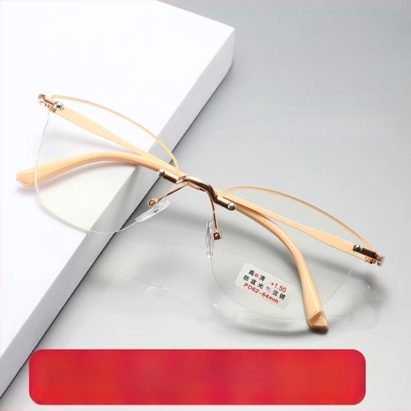 Ochelari de citit fără ramă, ultra-ușori, lentile din rășină, anti-lumină albastră, pentru față ovală