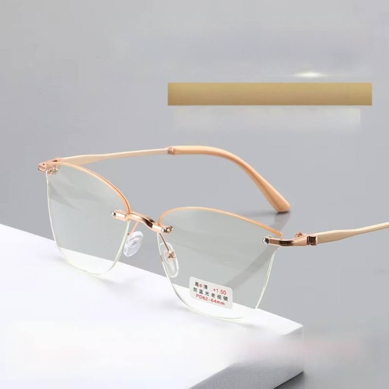 Ochelari de citit fără ramă, ultra-ușori, lentile din rășină, anti-lumină albastră, pentru față ovală