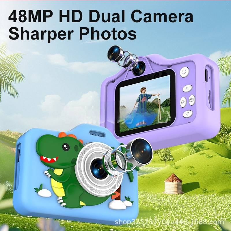 Ac02 Παιδική διπλής κάμερας μικρή ψηφιακή κάμερα με 2.0 ιντσών LCD, TF κάρτα, 4800–9600 pixel, ABS+TPU σώμα, διάρκεια μπαταρίας 1–3 ημέρες