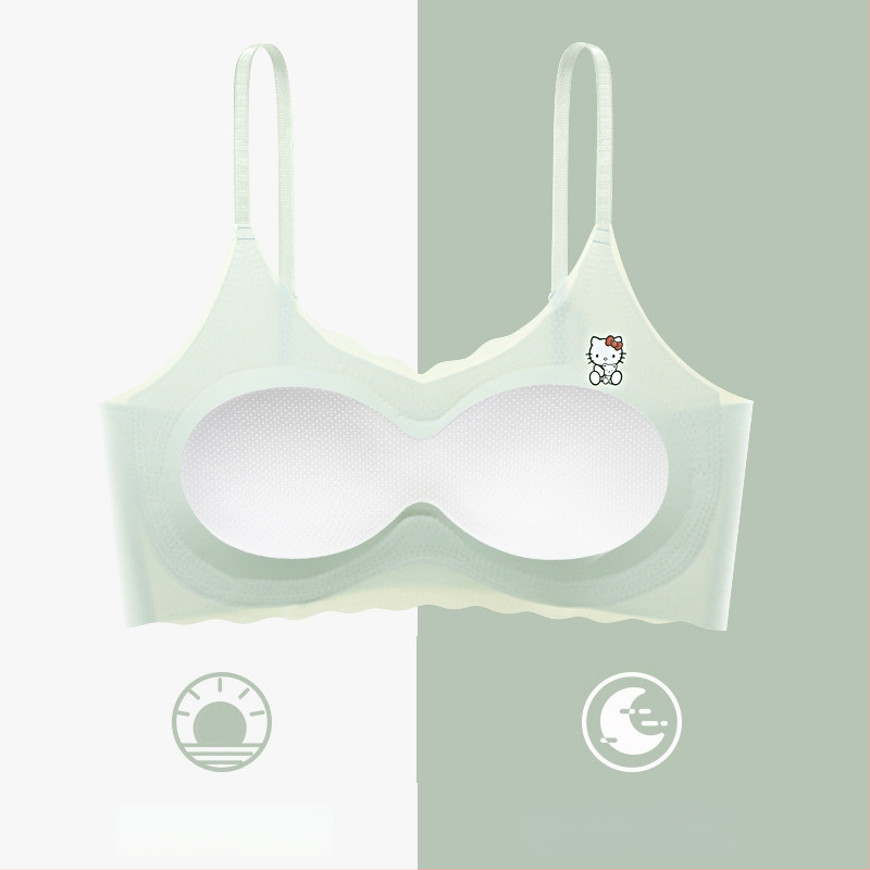 Детски потник за гръд безшевен, Ice Silk Nylon, пълни чашки с тънки формовани чашки, сладък стил за момичета 7–12 г., лято 2024