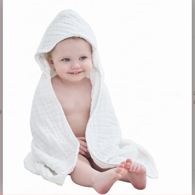 Šešiasluoksnis kūdikių rankšluostis su gobtuvu, 100% medvilnė, svoris 100–120 g, naujagimiams