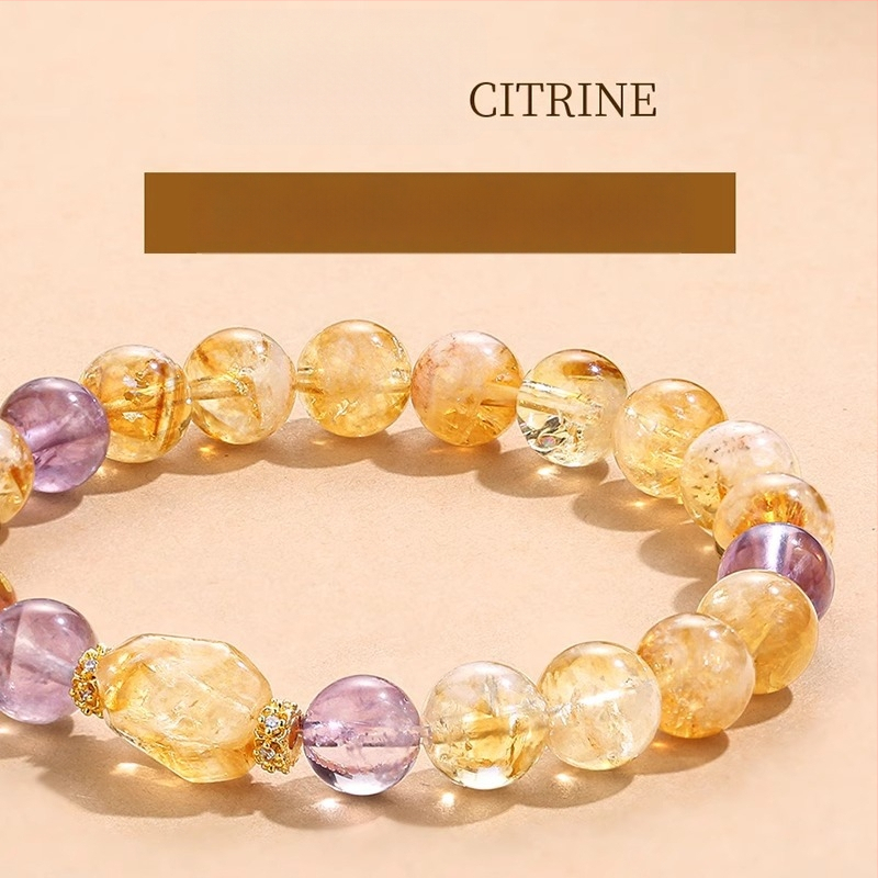 Karkötő – citrin kristály, ametiszt kő, réz díszítés (Eredet: Donghai County, Lianyungang; Ősz 2024 megjelenés; Könnyed luxus)