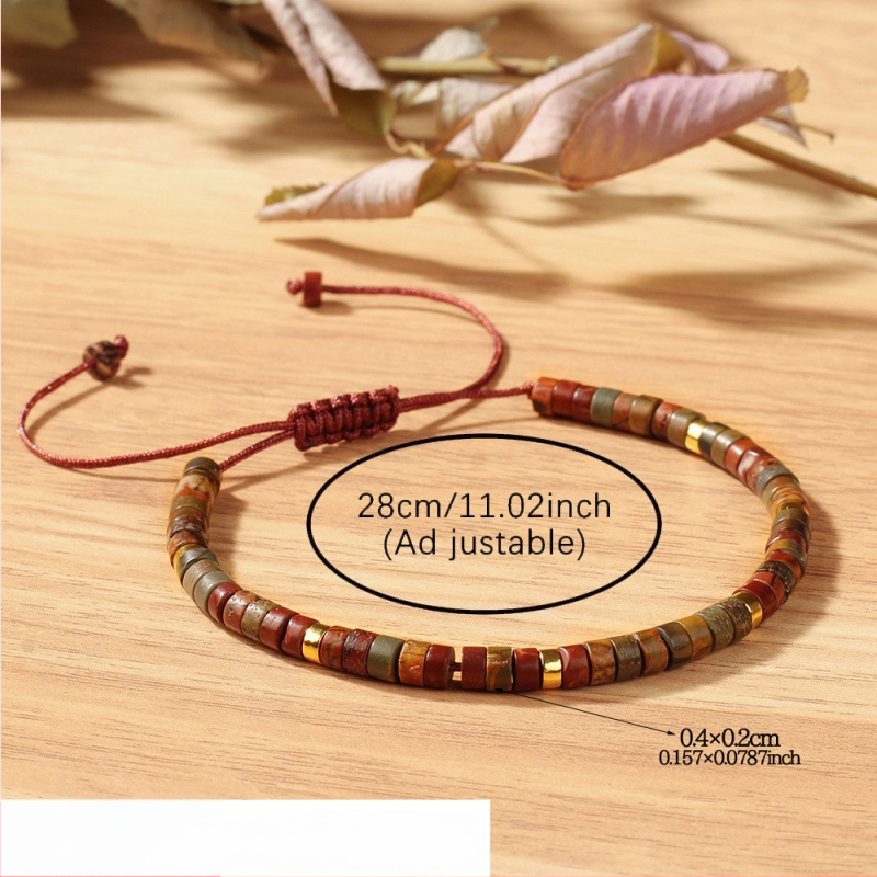 Käsitöö boheemlase punutud käevõru looduslike kividega, reguleeritav köis