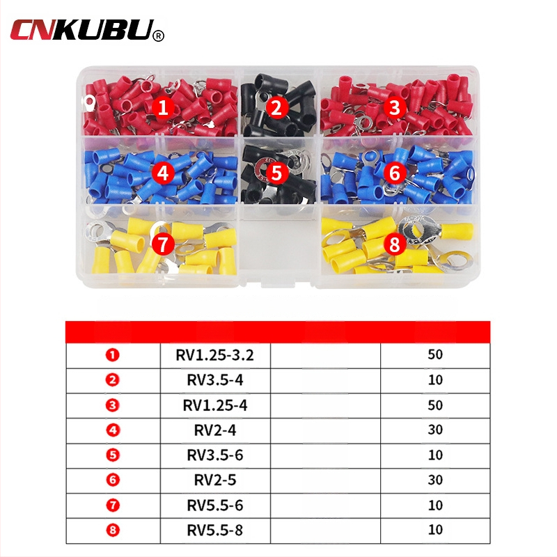 200 бр. RV‑тип студено пресован терминал за кримпване, носна халка и предварително изолирани краища – комплект