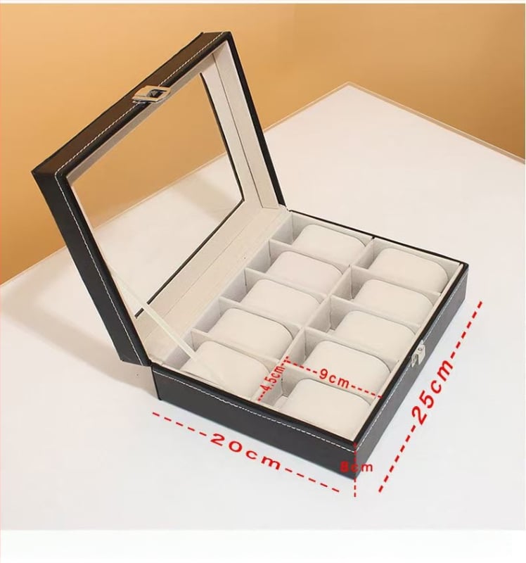Cutie din piele pentru ceasuri, pentru bărbați, cu 10 compartimente, spațiu mare, depozitare cu mai multe compartimente, cutie de prezentare accesorii