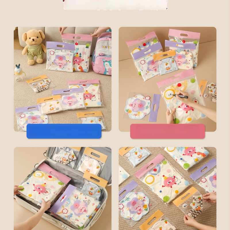 Sac de depozitare pentru haine de grădiniță, model 985, material mătase cu imprimeu floral, capacitate 0-5 L, stil universal, funcție de sigilare