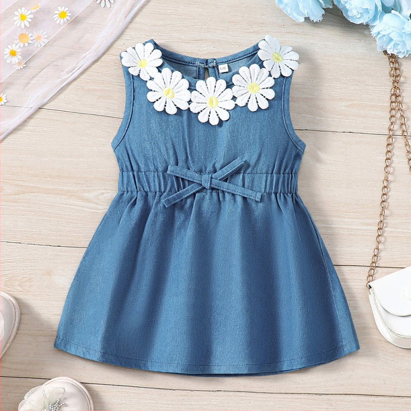 Lányoknak szánt ujjatlan ruha koreai stílusban, 95% pamut, A-vonal, virágos minta