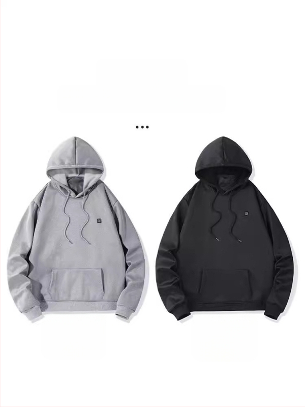 Пуловер с качулка, USB отопление, полиестер флис (Зимна версия 2024; Полиестер 91–95%; Флис; У-образно деколте; Дълги ръкави)