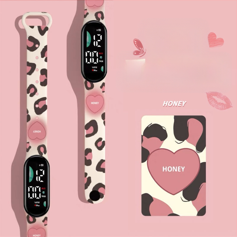 Ceas electronic cu desen animat Pacha Dog, pentru elevi, afișaj LED, curea din silicon, cadran dreptunghiular, rezistent la apă 10 m