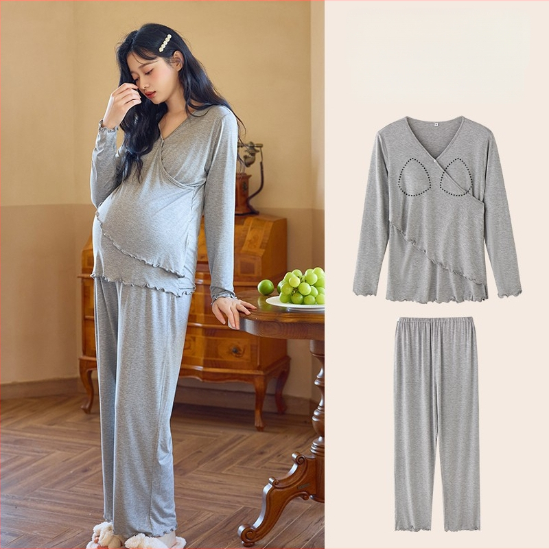 Rasedate pidžaama rindade padjaga, kerge Modal kangas, V-kaelus, pikkade varrukatega, püksid