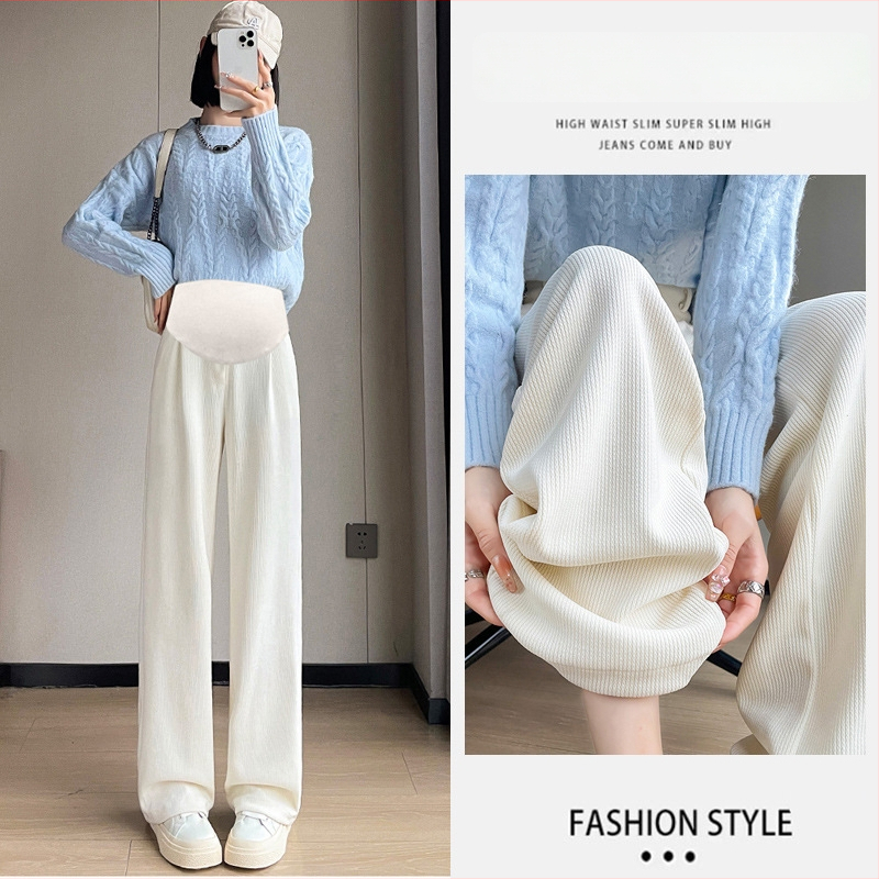 Παντελόνια εγκυμοσύνης, φαρδιά γραμμή, φλις επένδυση, βαμβακο-πολυεστέρα με ελαστάνη μέχρι 30%, στήριξη κοιλιάς, μακριά, χαλαρή εφαρμογή (Άνοιξη 2023)