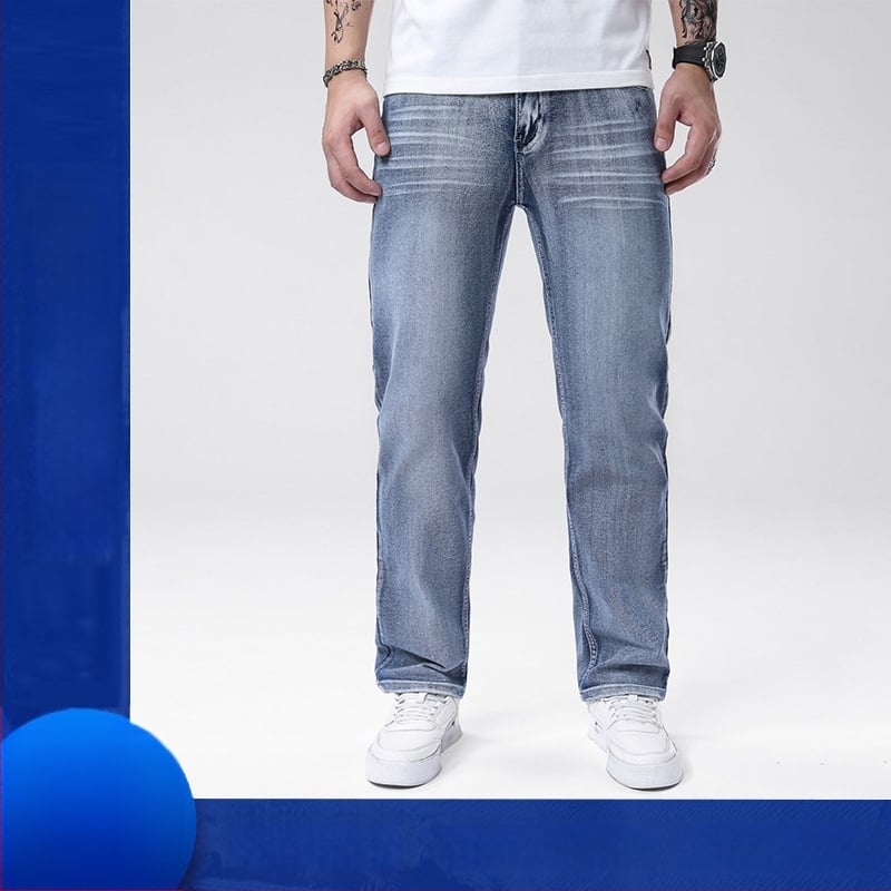 Muške traperice denim s srednjim porastom, pamuk-elastan, ravni kroj, svestrane