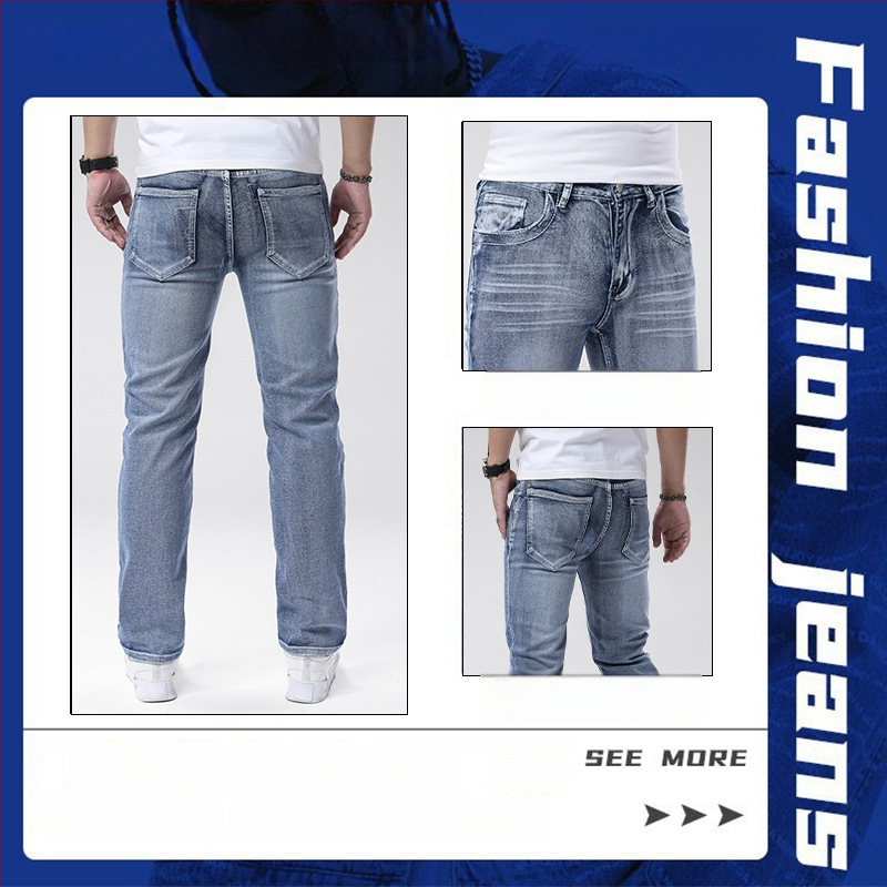 Muške traperice denim s srednjim porastom, pamuk-elastan, ravni kroj, svestrane