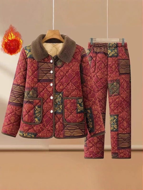 Яке с памучна подплата за жени на средна възраст, флоралeн принт, полиестер 95%+, пълнител полиестер‑памук, свободна кройка