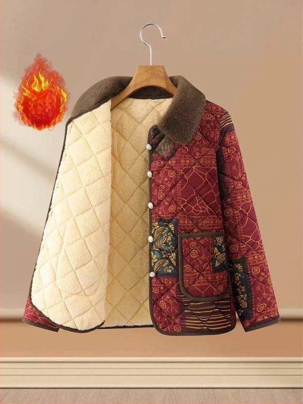 Яке с памучна подплата за жени на средна възраст, флоралeн принт, полиестер 95%+, пълнител полиестер‑памук, свободна кройка