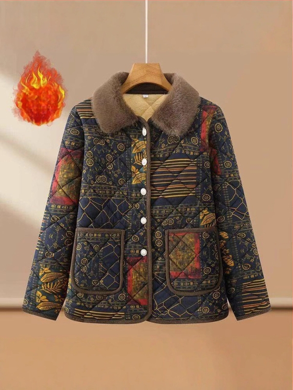 Яке с памучна подплата за жени на средна възраст, флоралeн принт, полиестер 95%+, пълнител полиестер‑памук, свободна кройка