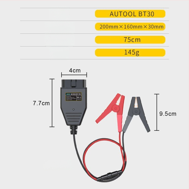 AUTOOL BT-30 Autode OBD akujuhe ECU hädaolukorra toiteallikaga, 12V, OBDII standard, universaalne