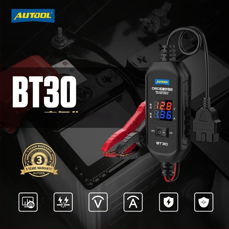 AUTOOL BT-30 OBD akulaatori kabel katkestusteta toiteallikaks, 10–14V, -20–60°C