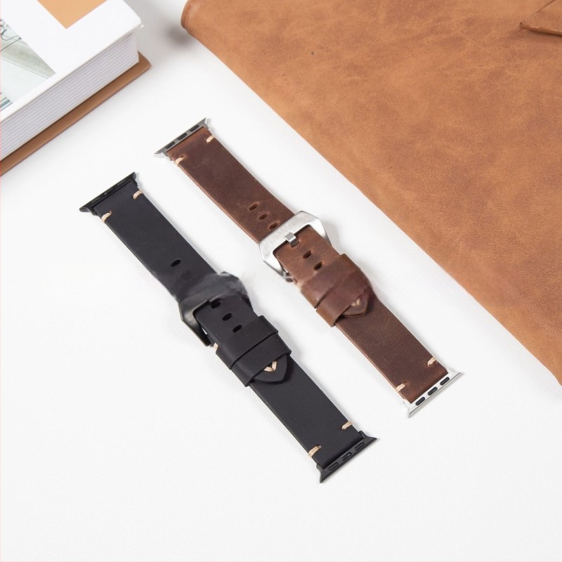 Apple išmanus odinis laikrodžio dirželis, natūralios odos, prekė Jiajia fengfan, Crazy Horse retro stilius, Hepburn stilius, literatūrinis retro, 2025 m. pavasaris