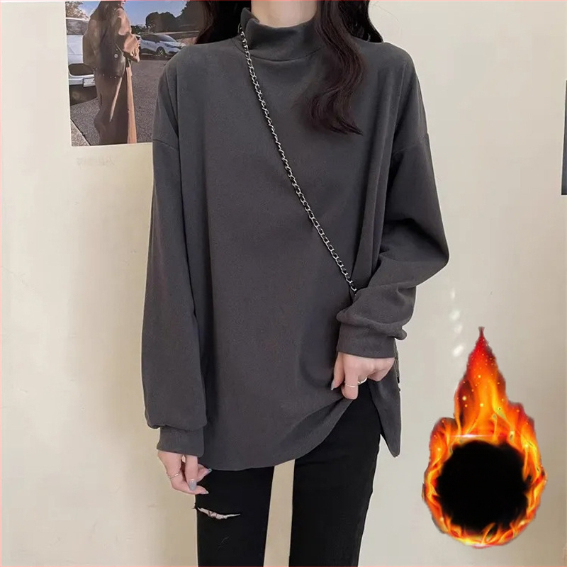 Nėščios moters megztinis rudens–žiemos sezonui su pusės aukštu kaklu, laisvas kirpimas, ilgomis rankovėmis, spalvų blokas, poliesteris 70–80%