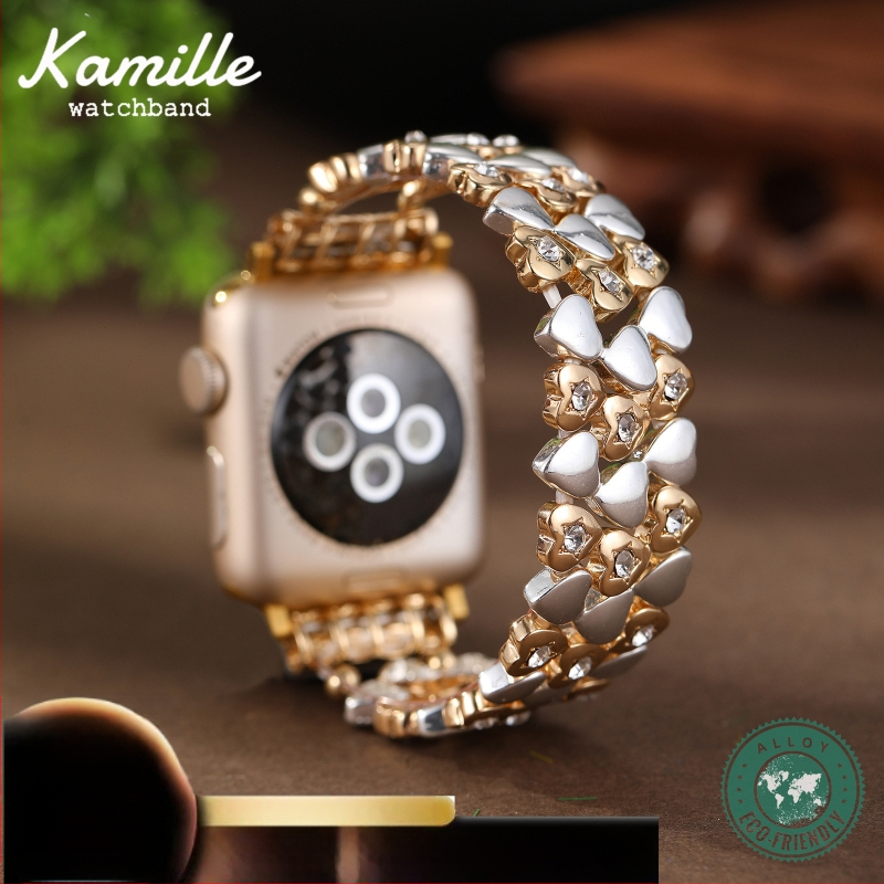 Apple Watch širdies formos metalinė juosta – prabangus cinko lydinys, elastinė metalinė juosta, nerūdijančio plieno jungtis, užsegimas vienu apskritimu