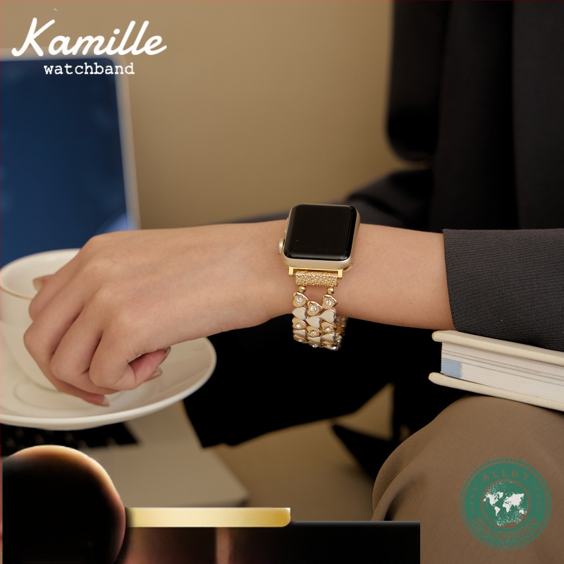 Apple Watch širdies formos metalinė juosta – prabangus cinko lydinys, elastinė metalinė juosta, nerūdijančio plieno jungtis, užsegimas vienu apskritimu