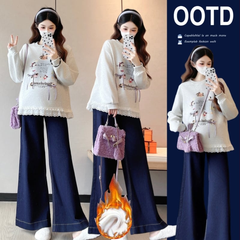 Nėščiųjų palaidinė su ilgu rankovėm, fliso pamušalas, medvilnės-poliesterio audinys, ruduo–žiema 2025