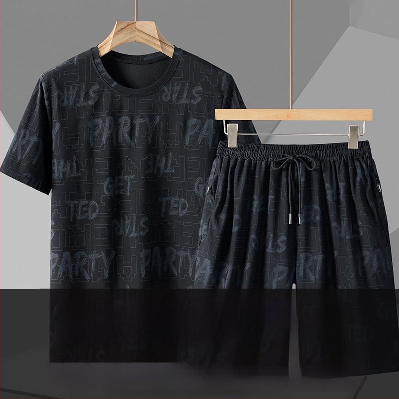 Ανδρικό σετ Quick-Dry από νάιλον Ice Silk, κοντομάνικο T‑Shirt, παντελόνι 3/4, Άνοιξη 2023