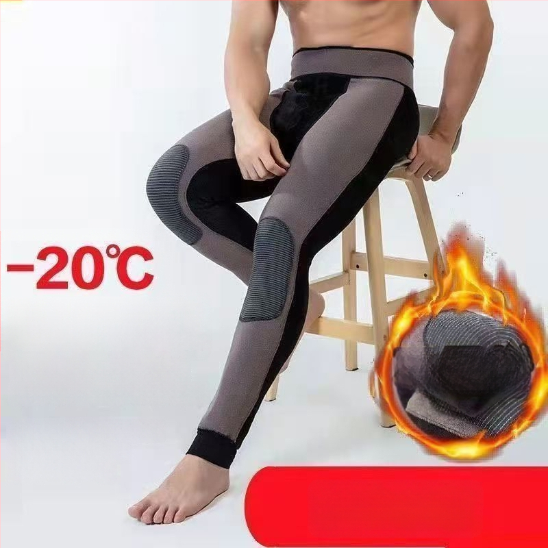 Muške termalne hlače s fleecem, debeli zimski hlače za velike veličine, visok pojas, zaštita koljena