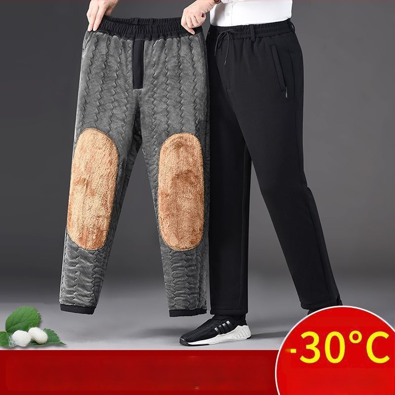 Pánske zimné nohavice z bavlny s fleecovou podšívkou, hrubé, voľný strih, plus veľkosť, severovýchodný ležérny štýl, teplé