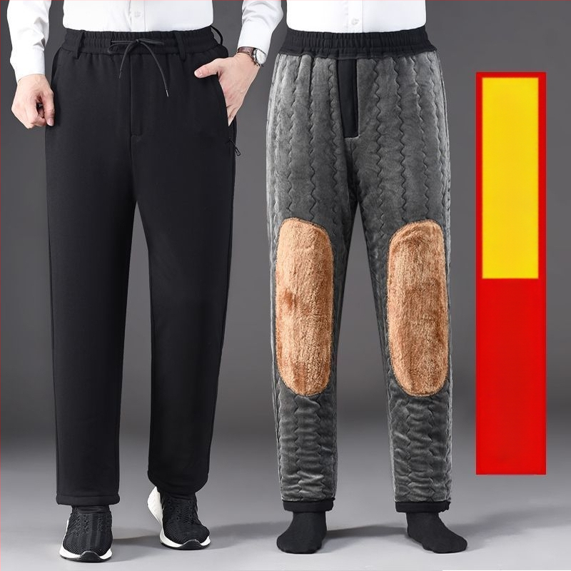 Pánske zimné nohavice z bavlny s fleecovou podšívkou, hrubé, voľný strih, plus veľkosť, severovýchodný ležérny štýl, teplé