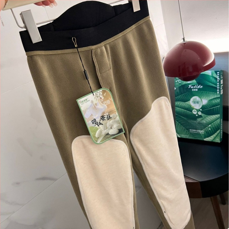 Fulide vilnos-silko izolačios vyriškos kelnės, dvigubo sluoksnio, fleece ir velvetinės apdailos, aukšta juosta, šiltos, 80-90% poliesterio