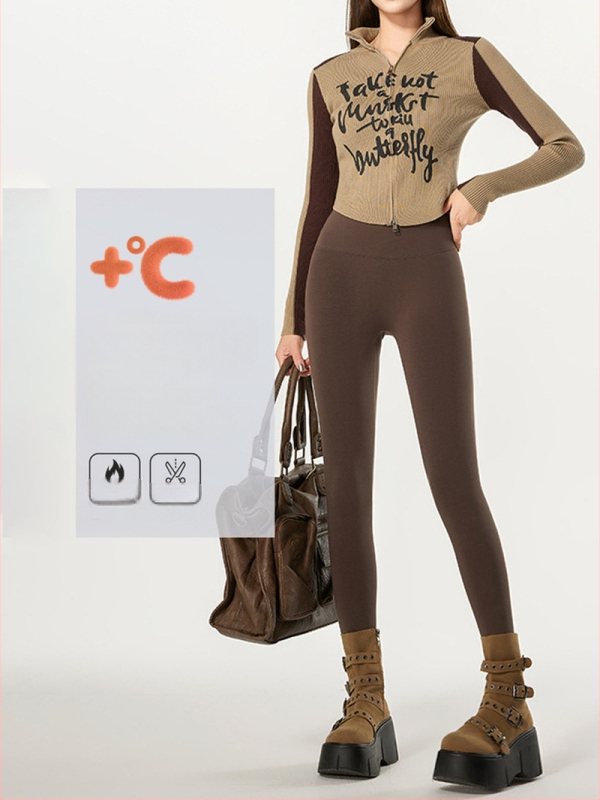 Puuvillased püksid talvefliisi voodriga, kõrge talje, tihe lõige, 9/10 pikkus