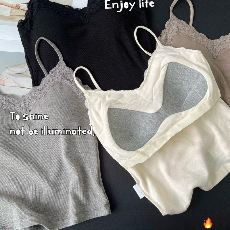 Terminė liemenė su krūties pagalvėlėmis ir nėriniu viršutiniu drabužiu, medvilnė, V formos iškirptė, 251–300 g/m2