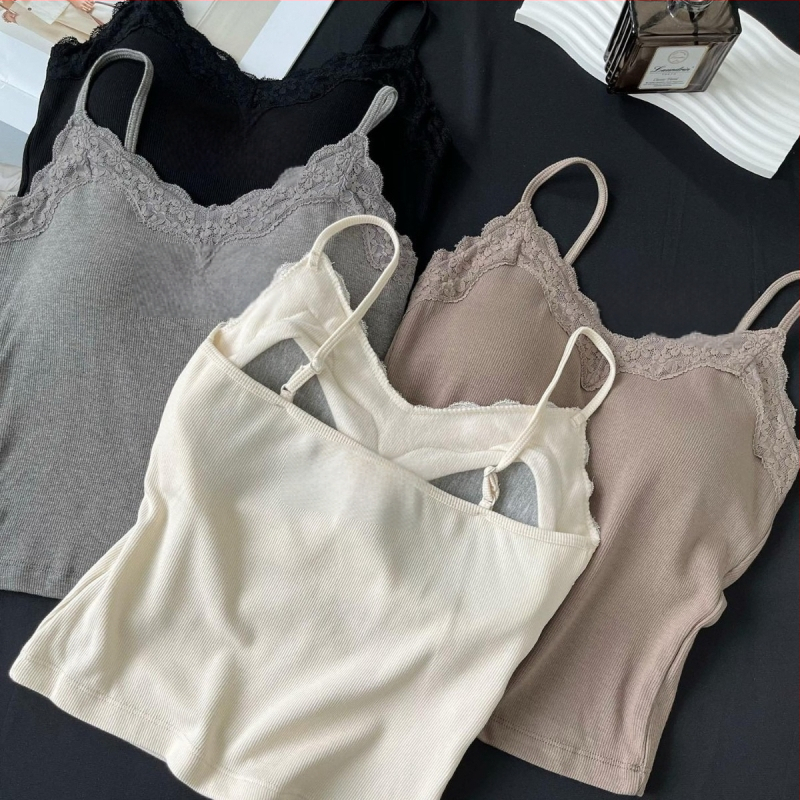 Terminė liemenė su krūties pagalvėlėmis ir nėriniu viršutiniu drabužiu, medvilnė, V formos iškirptė, 251–300 g/m2