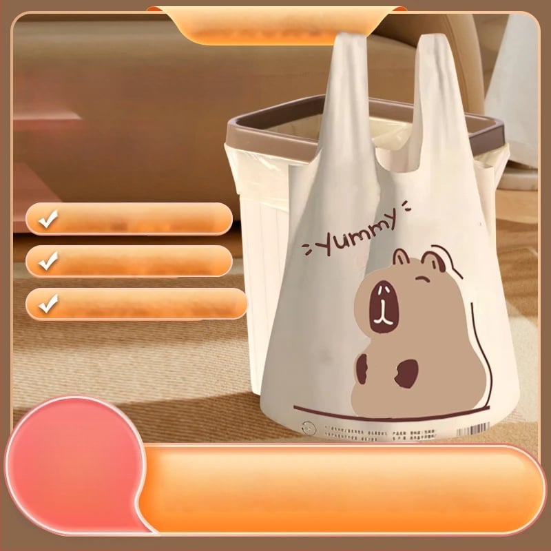 Naminiai šiukšlių maišai su kapibara karikatūriniu dizainu, didelis talpa, spausdintas logotipas, galima pritaikyti