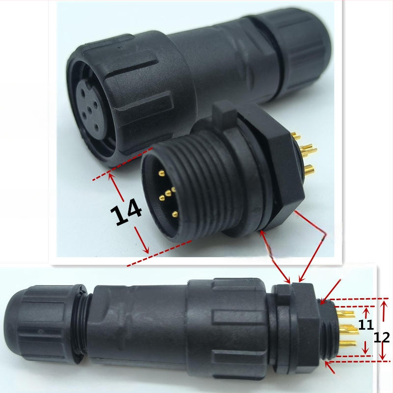 M14 водоустойчив авиационен конектор — щепсел и гнездо, 2–8 полюса, 220V, AC/DC интерфейс, медни контакти