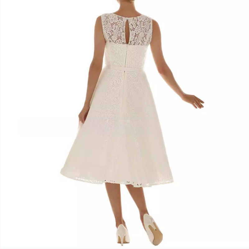 Félhosszú esküvői ruha U-nyakkal, ujjatlan, hercegnő-sziluett stílus, poliészter-keverék (30–50%), 2025 nyár