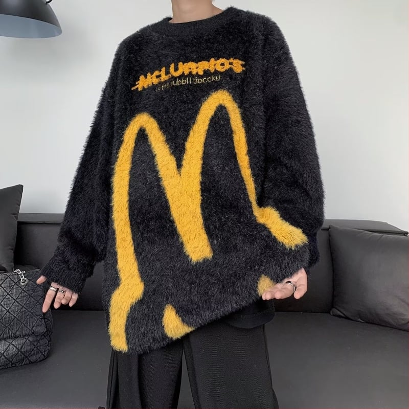 Oversize πλεκτό πουλόβερ Mohair με αυτιά κουνελιού, αμερικανικού ρετρό στιλ, ¾ μανίκια, ίνα Vinylon, χειμώνας 2021